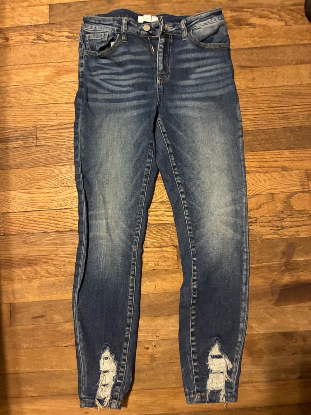 Signature Distressed Dark Blue Skinny Jeans